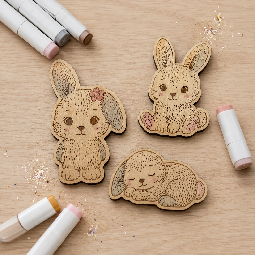 Set of 3 wooden Bunnies